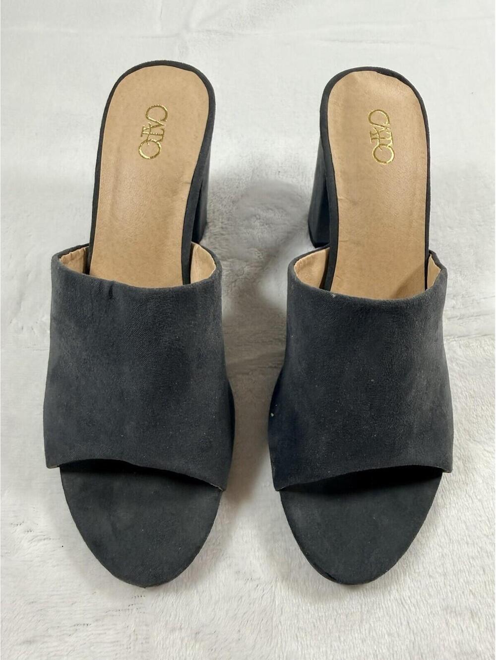 Cato Gray Faux Suede Mule Heels Slide Sandals Block Heel Slip On Size 7